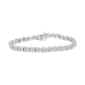 .925 Sterling Silver Diamond Floral Cluster Link Bracelet (2 3/4 cttw, I-J
